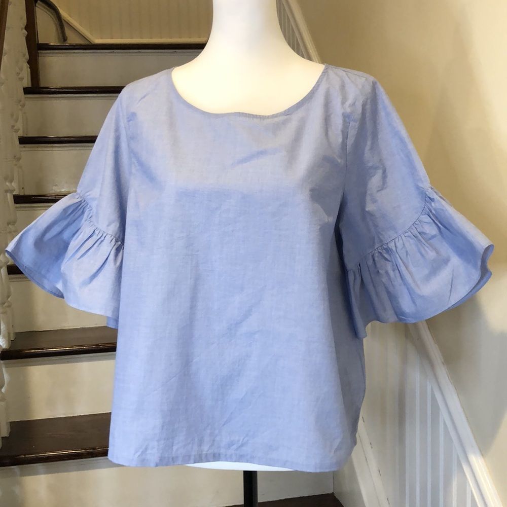 MADEWELL Women's Blue Short Bell Sleeve Blouse Size Medium NWT
